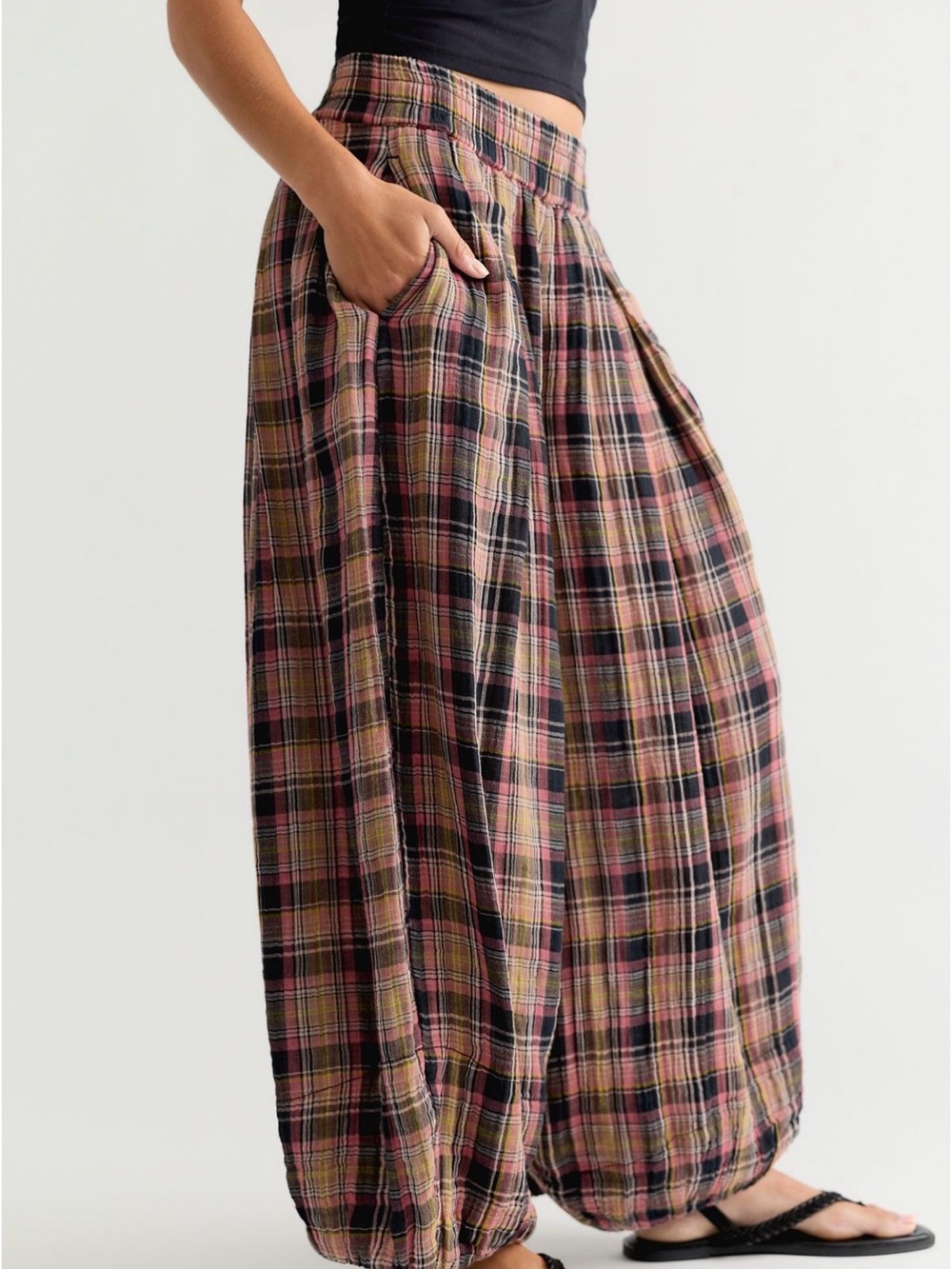 Free People Moonflower Balloon Plaid Pants